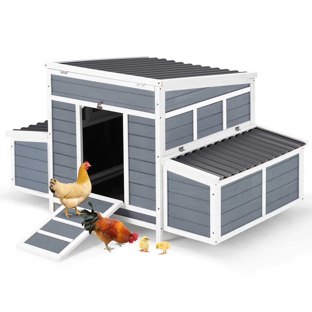 AECOJOY 56 Large Chicken Coop with 6 Nesting Boxes Wooden Hen House Outdoor Chicken Cage Poultry Hutch w/Ramps, Removable Tray for Easy Cleaning