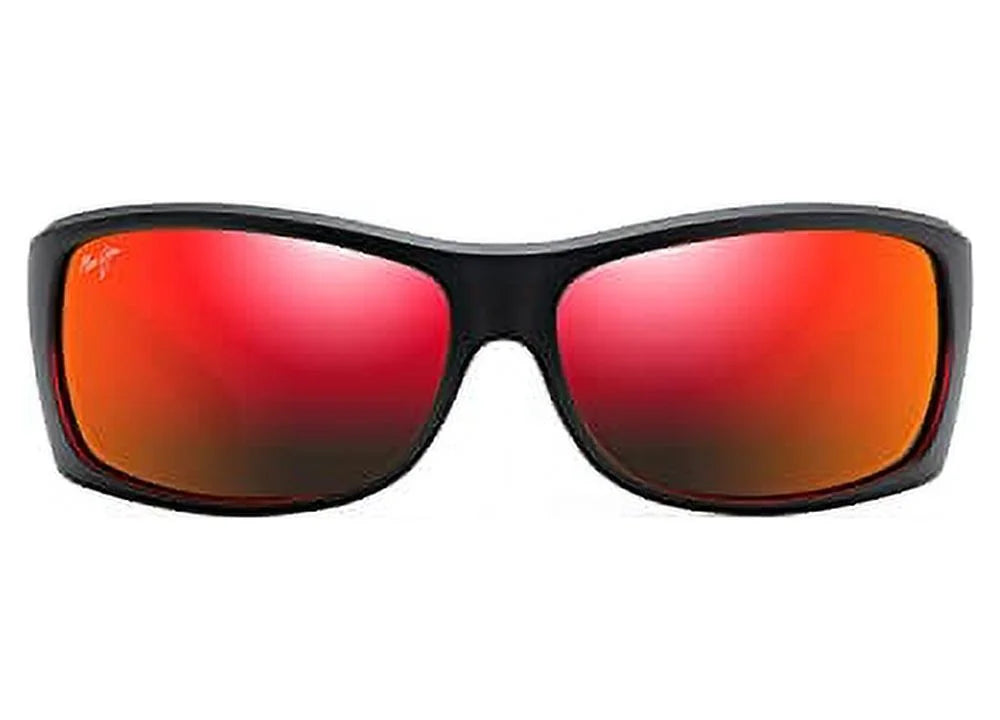 Maui Jim Men's and Women's Equator Polarized Wrap Sunglasses, Black w/Red Interior/Hawaii Lava ™, Large
