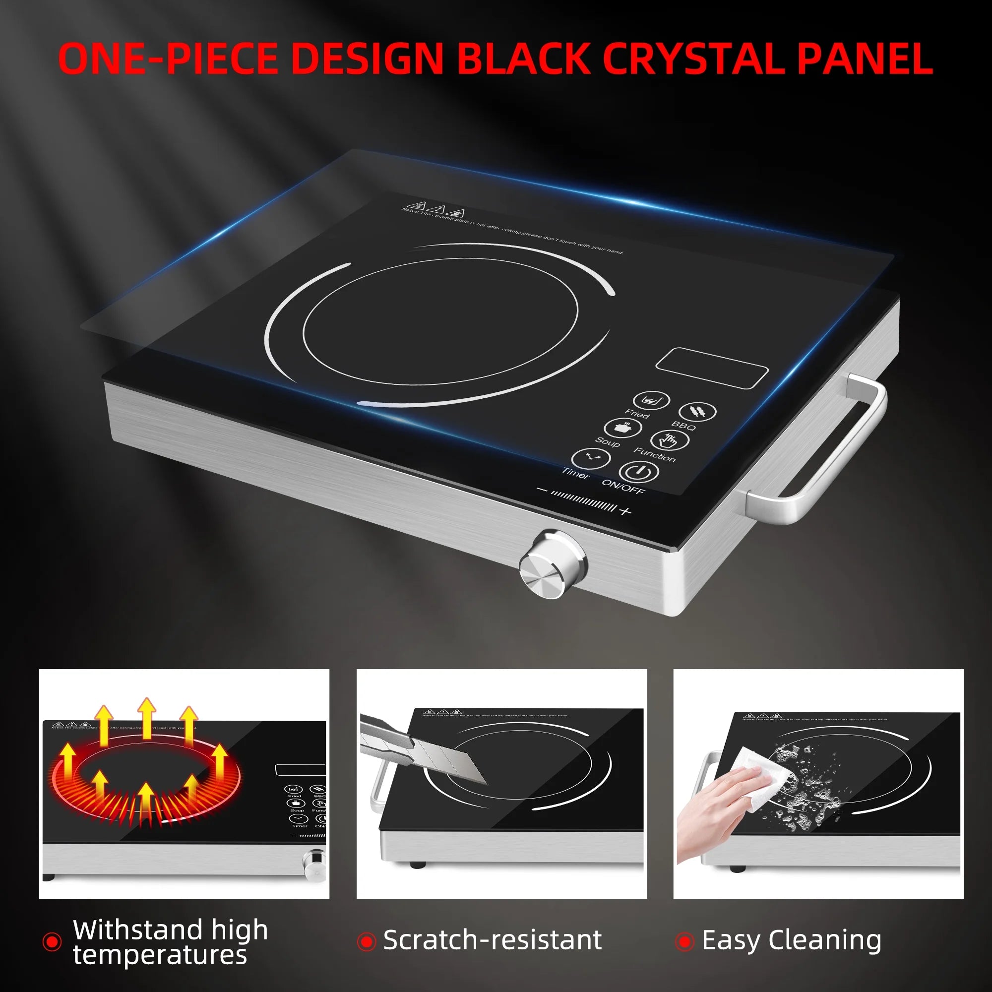 Electric Infrared Induction Cooktop Stove,Power range from 100W to 3500W,Compatible with All Cookware,Heat-Up In 5S with Cooking Timer,LED Screen,One-piece Panel for Easy Cleaning