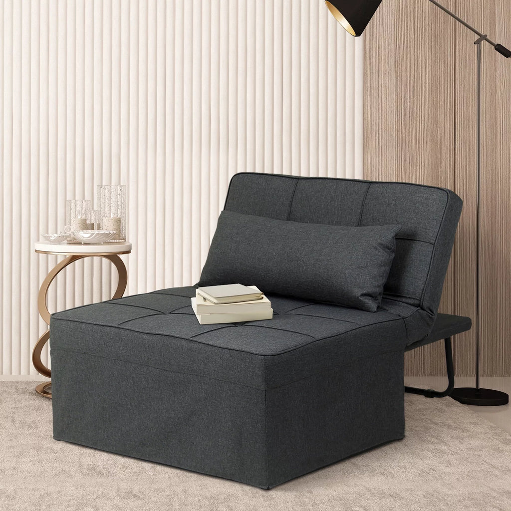 Ainfox Ottoman Chair Lounger Bed .4 in 1 Breathable Linen Convertible Single Sofa Couch, 73.23''L x 33.86''W(Dark Blue)