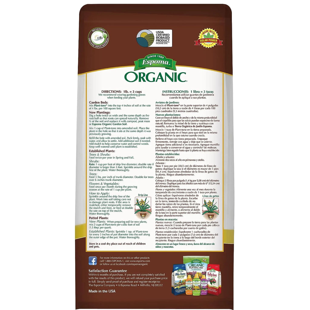 Espoma (#PT50) Organic Plant-tone All-purpose Plant Food, 5-3-3, 50# bag
