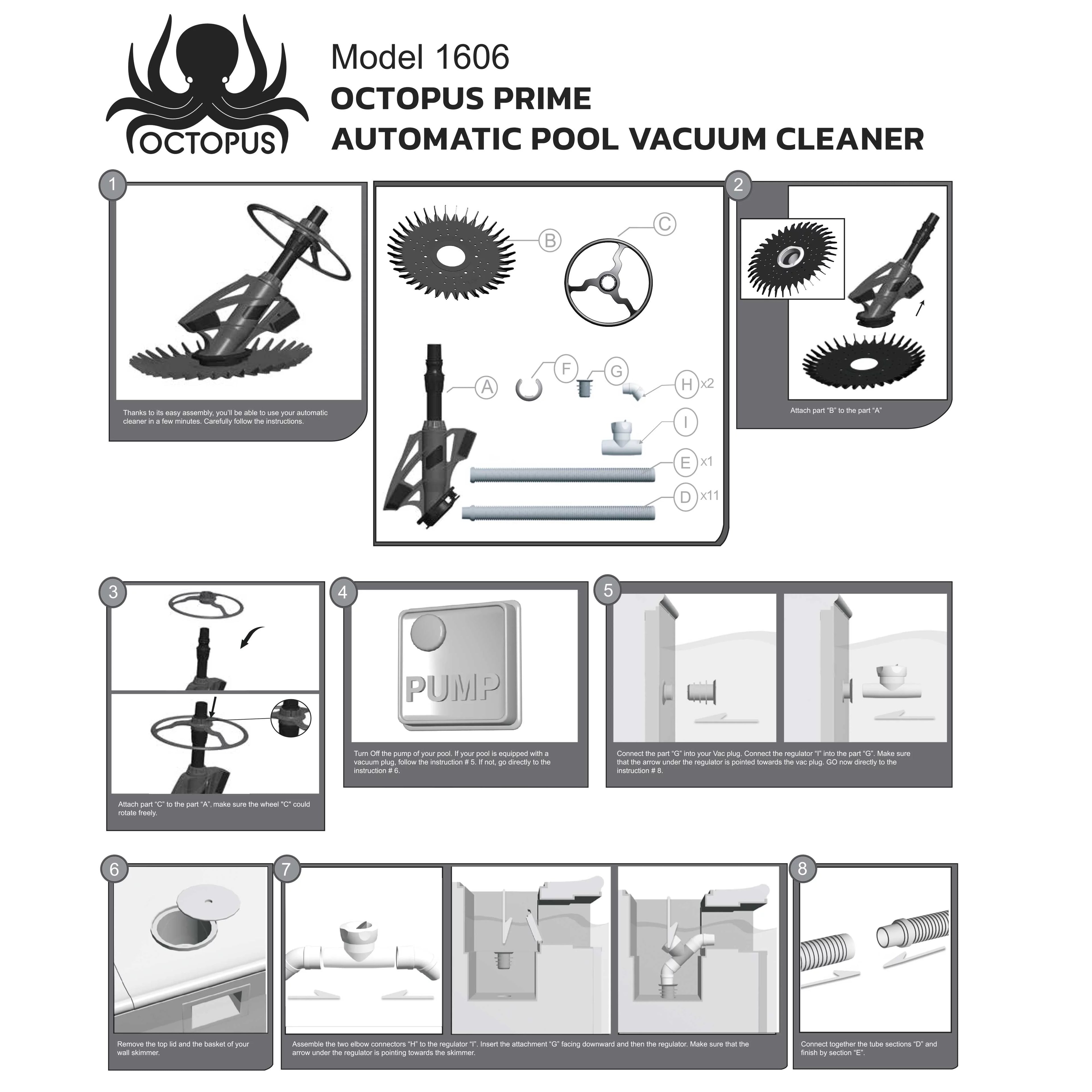 U.S. Pool Supply Octopus Prime Automatic Pool Vacuum Cleaner & Hose Set - Powerful Suction that Removes Swimming Pool Debris, Cleans Floors, Walls, Steps - Quiet Fast Cleaning Side Climbing Sweeper