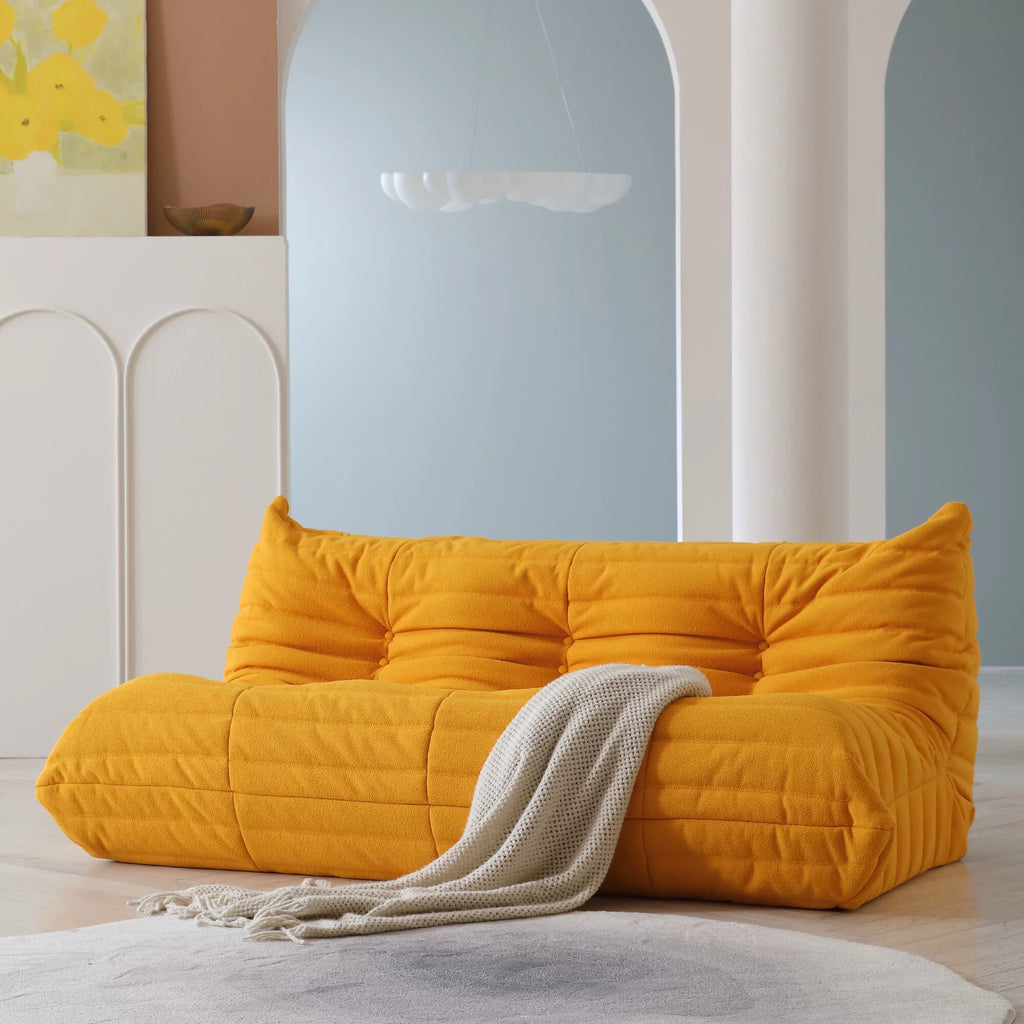 Magic Home Modern Sectional Sofa Togo Sofa Lazy Sofa Floor Sofa Foam Sofa Couch for Bedroom,Living Room,Apartment and Small Space,Three Seat Sofa,Beige