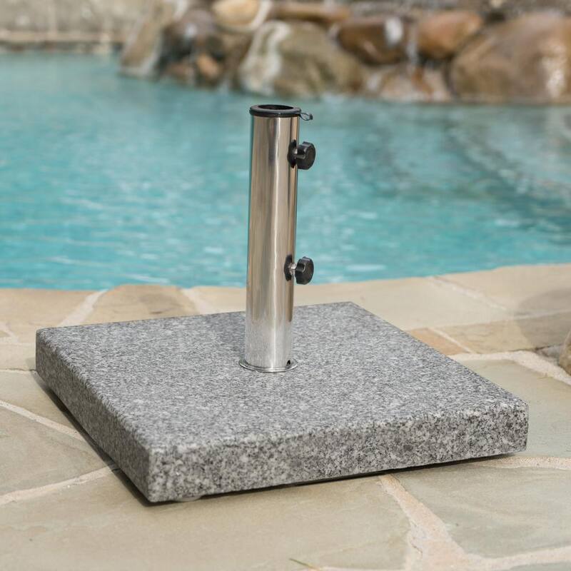 Emanuel 62.5 lbs. Granite and Stainless Steel Outdoor Patio Umbrella Base in Natural Grey
