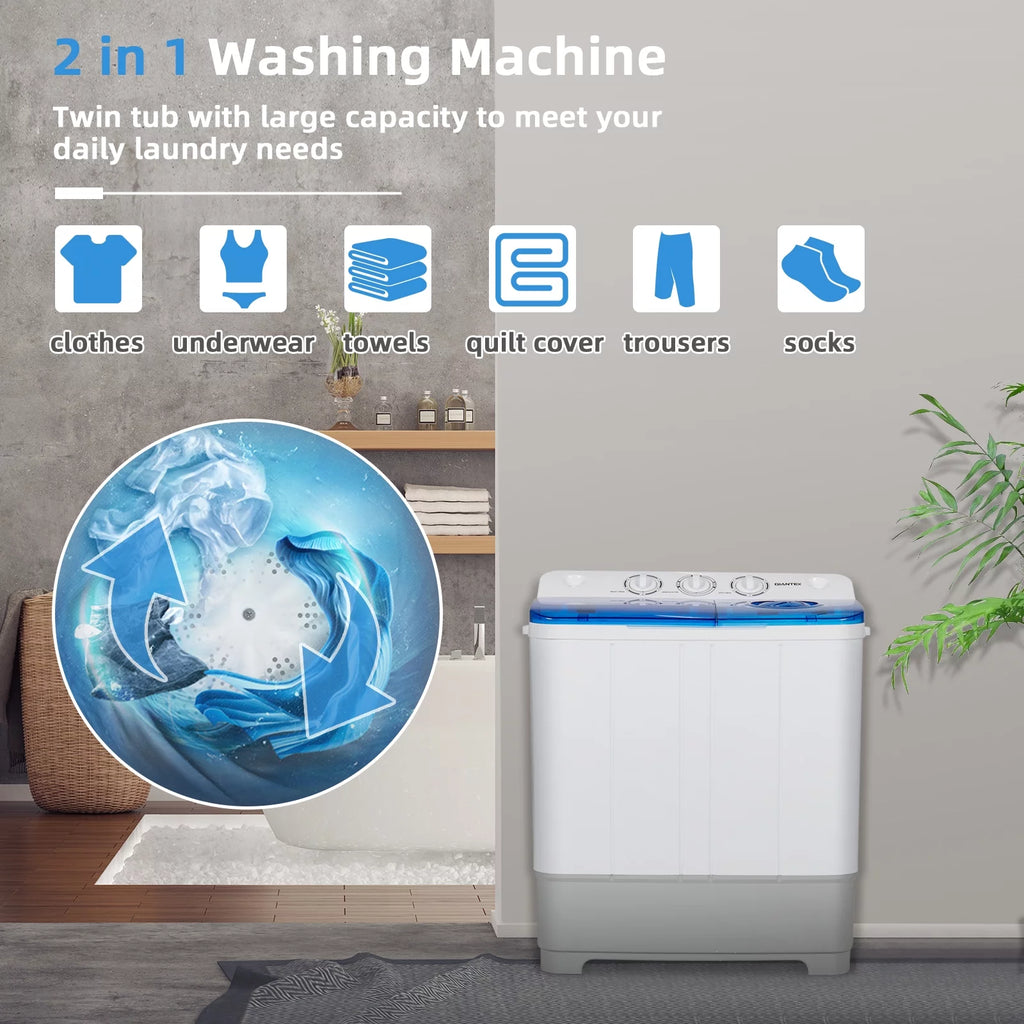 Giantex Portable Twin Tub Mini Washing Machine Washer 13.2lb&Spinner 8.8lb Blue
