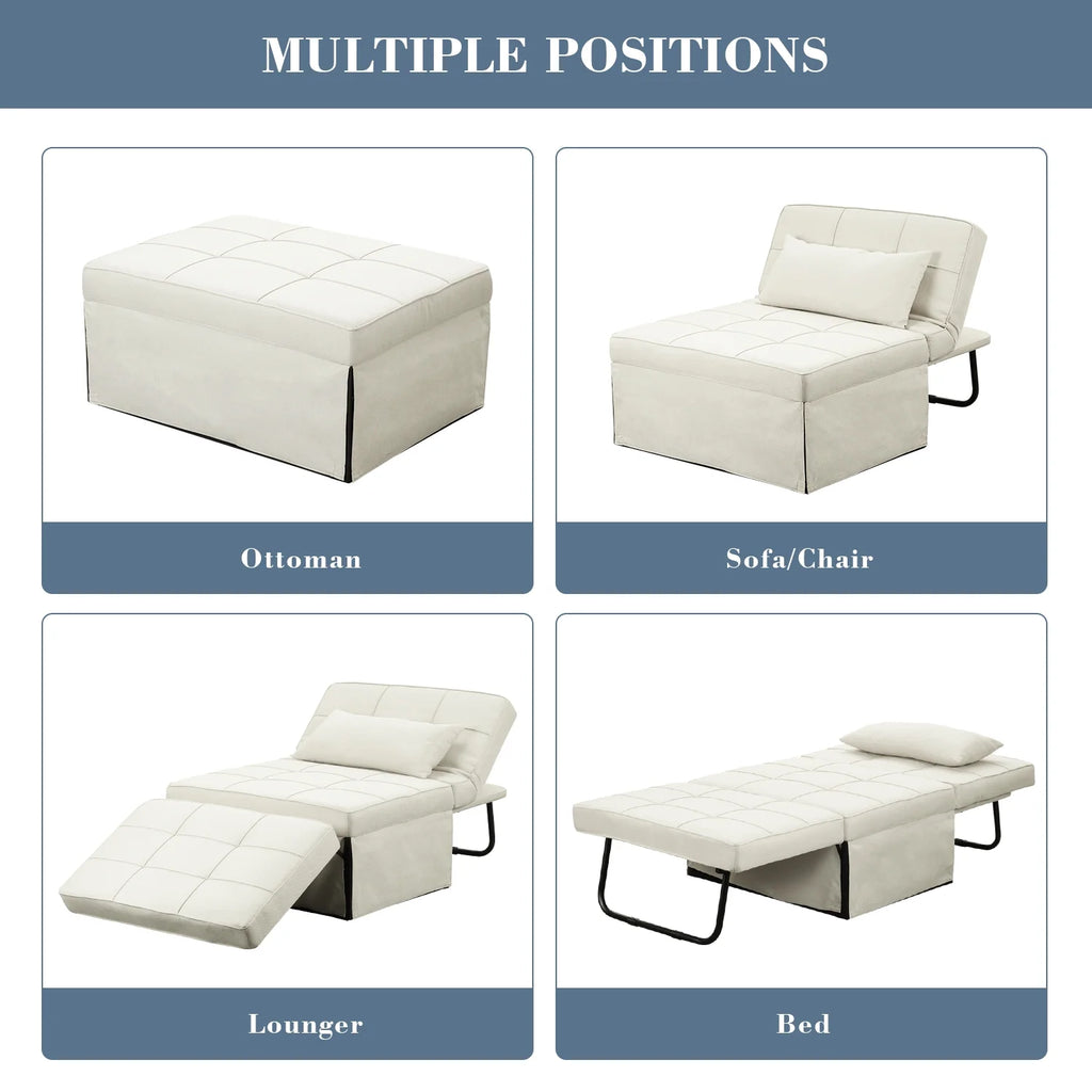 Ainfox Ottoman Chair Lounger Bed .4 in 1 Breathable Linen Convertible Single Sofa Couch, 73.23''L x 33.86''W(Dark Grey)(Beige)