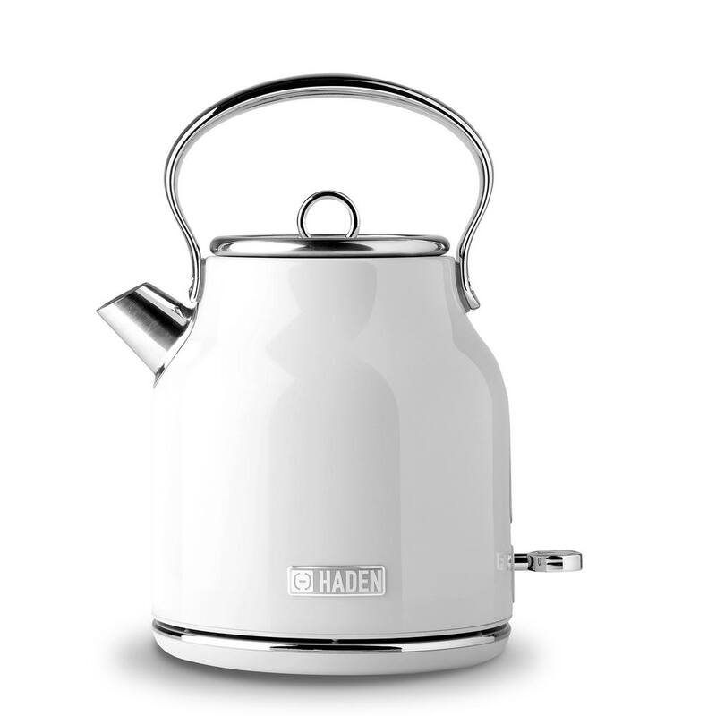 Heritage 7-Cup White Cordless Stainless Steel Retro Electric Kettle with Auto Shut-Off
