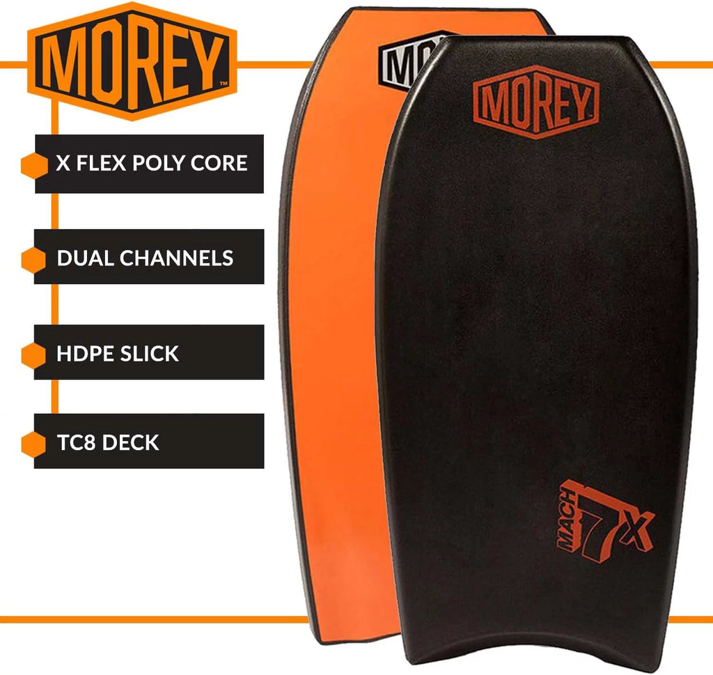 Morey Mach 7X 42.5 Bodyboard - TC8 Deck - Crescent Tail - X Flex Mesh - Polypro Core - HDPE Slick - Power Rod Stringer