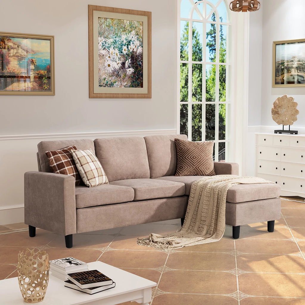 Walsunny Linen Fabric Convertible L-Shaped Sectional Sofa(Dark Gray)