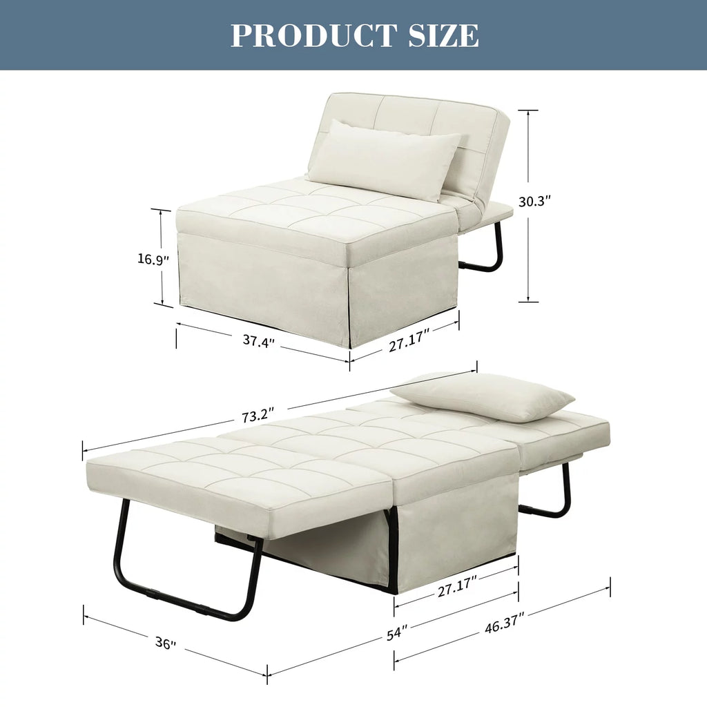 Ainfox Ottoman Chair Lounger Bed .4 in 1 Breathable Linen Convertible Single Sofa Couch, 73.23''L x 33.86''W(Dark Blue)