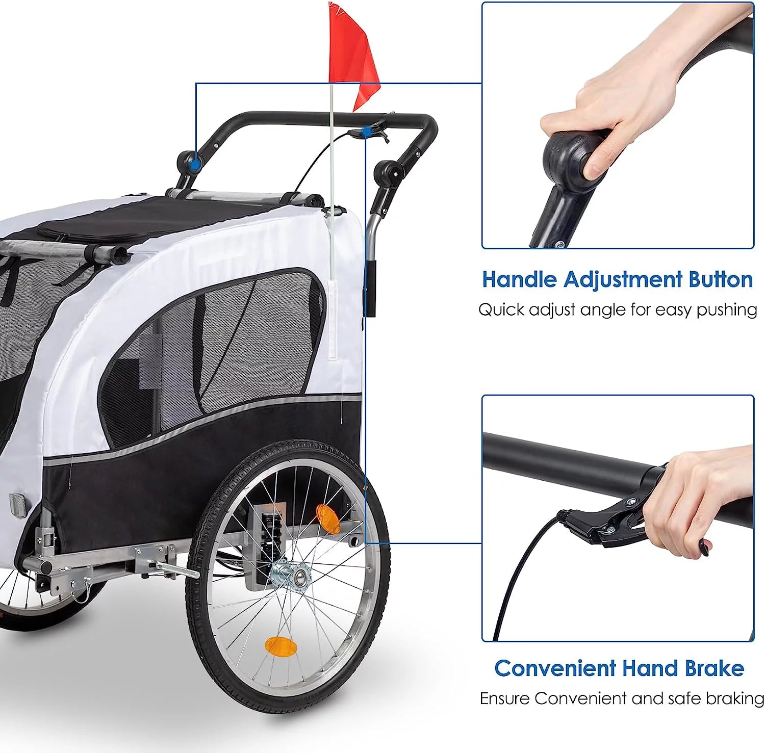 PEXMOR 2-in-1 Dog Bike Trailer,Pet Stroller Dog Trailer for Bicycle w/Universal Hitch,Folding Pet Cart Bike Wagon Cargo Carrier for Dog Shock Absorber & Universal Wheel