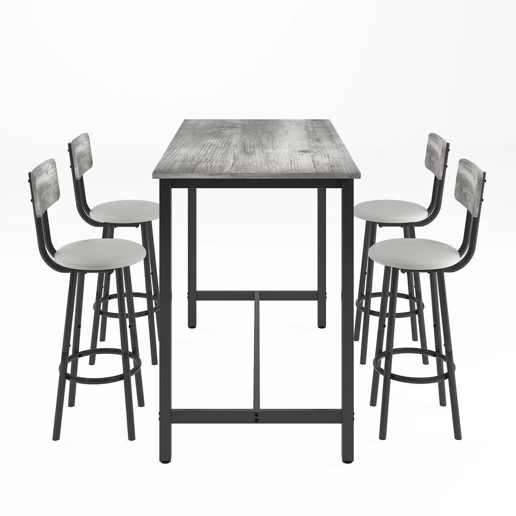 5 Piece Bar Table Set, Modern Counter Height Dining Set, Home Dining Table and Chairs Set for 4, Kitchen Breakfast Table Set with 4 Cushioned Stools, Bistro Pub Table Set, Rustic Brown