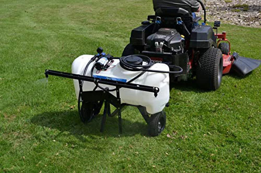 Master Manufacturing SNO-11-025D-MM 25 Gallon Deluxe Lawn Trailer Broadcast Sprayer-7' Spray Coverage, White