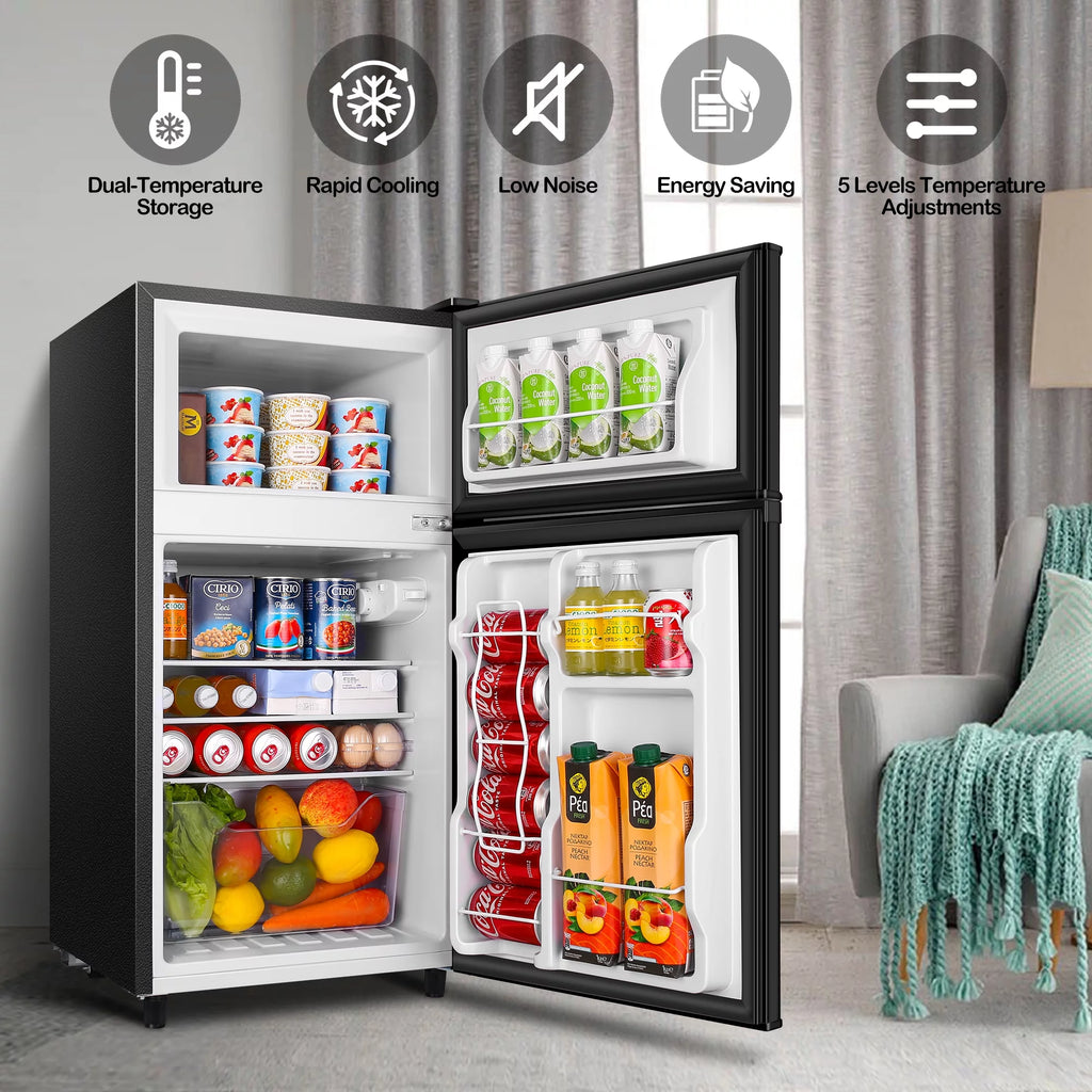 WANAI 3.5 Cu ft Two Door Mini Fridge with Freezer, Silvery