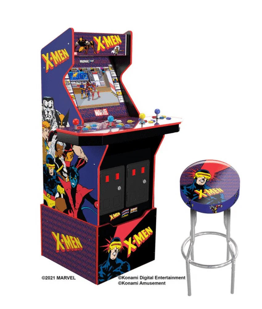 Arcade1Up X-Men 4 Player - Riser, Light up Marquee, Deck Protector ,Wifi, Stool