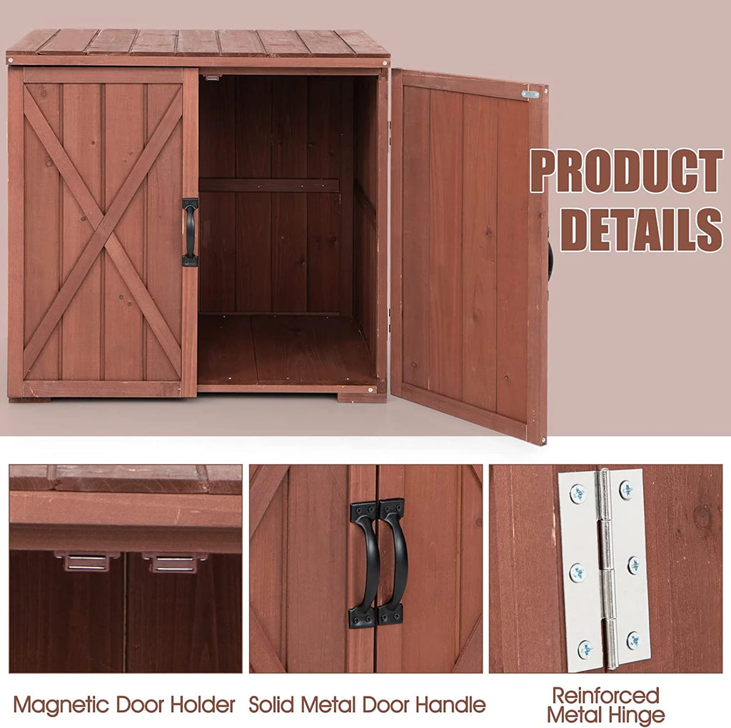 30" Outdoor Storage Box, Wooden Storage Deck Box W/Spacious Inner Space & Countertop, Tool Storage Cabinet for Backyard Garden Porch, Easy Assembly, 30" x 22" x 28.5" (Brown)