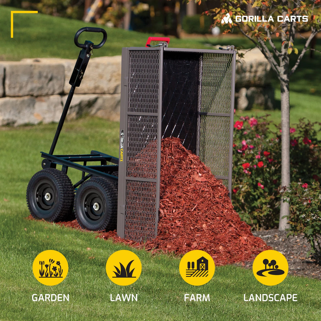 Gorilla Carts Steel Dump Cart Garden Beach Wagon, 1,200Lb Capacity, Gray