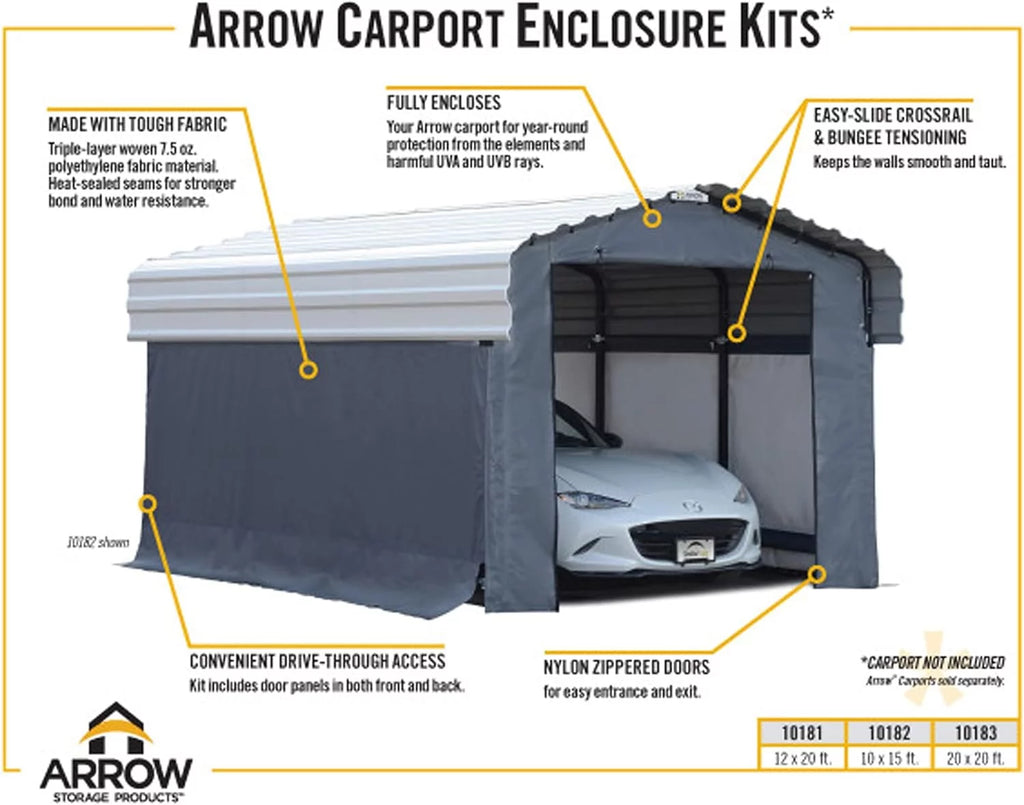 Arrow 10183 20 x 20 ft. Fabric Carport Enclosure Kit