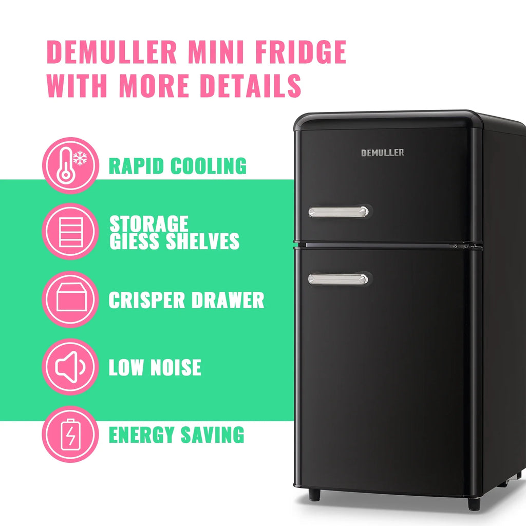 DEMULLER 3.5 CU.FT Mini Fridge 2 Door Compact Refrigerator  7 Adjustable Temperature Control White