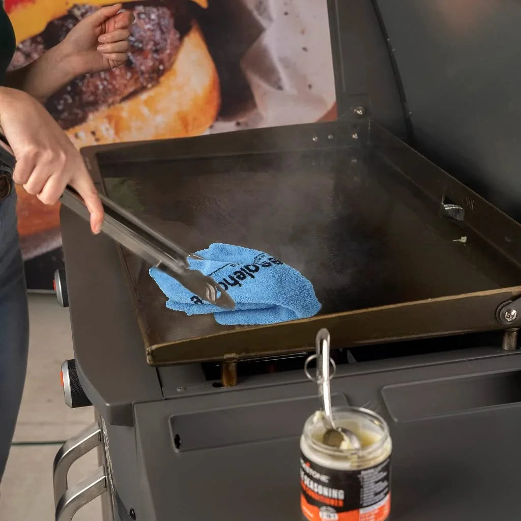22 inch Blackstone Griddle with Hood and Grill Stand, Foldable Outdoor Flat Top Grill Propane Portable Gas Grill for Camping and BBQ Grill with Blackstone Seasoning, and Wholesalehome Gloves and Cloth
