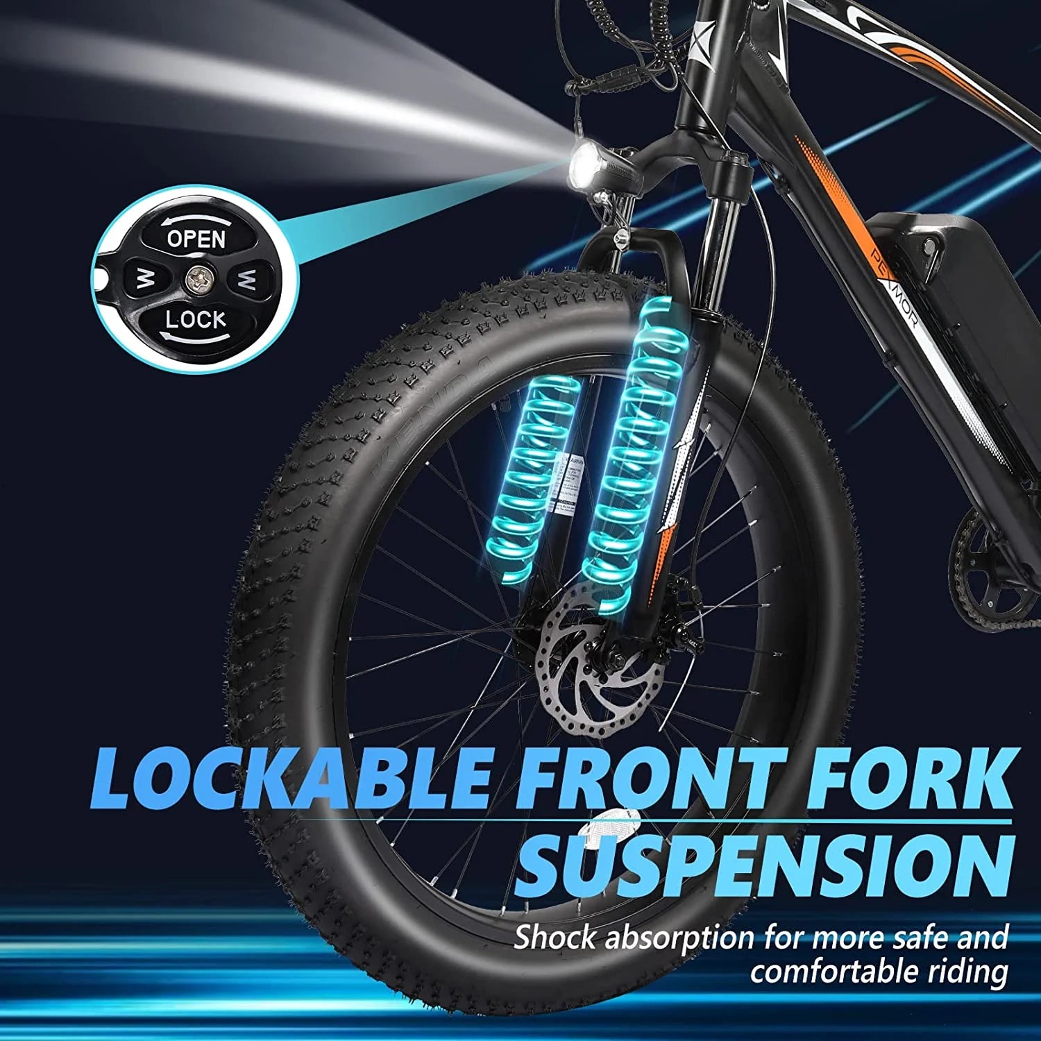 PEXMOR Electric Bike for Adult, 26" Fat Tire Adult Ebike Electric Bicycle 500W 48V 13AH Removable Battery, 20MPH Electric Mountain Bike Snow Beach E-Bike Suspension Fork Shimano 7 Speed