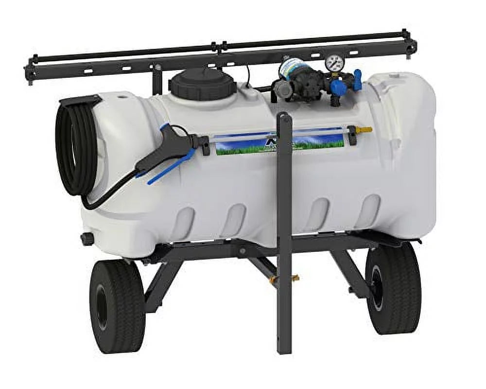 Master Manufacturing SNO-11-025D-MM 25 Gallon Deluxe Lawn Trailer Broadcast Sprayer-7' Spray Coverage, White