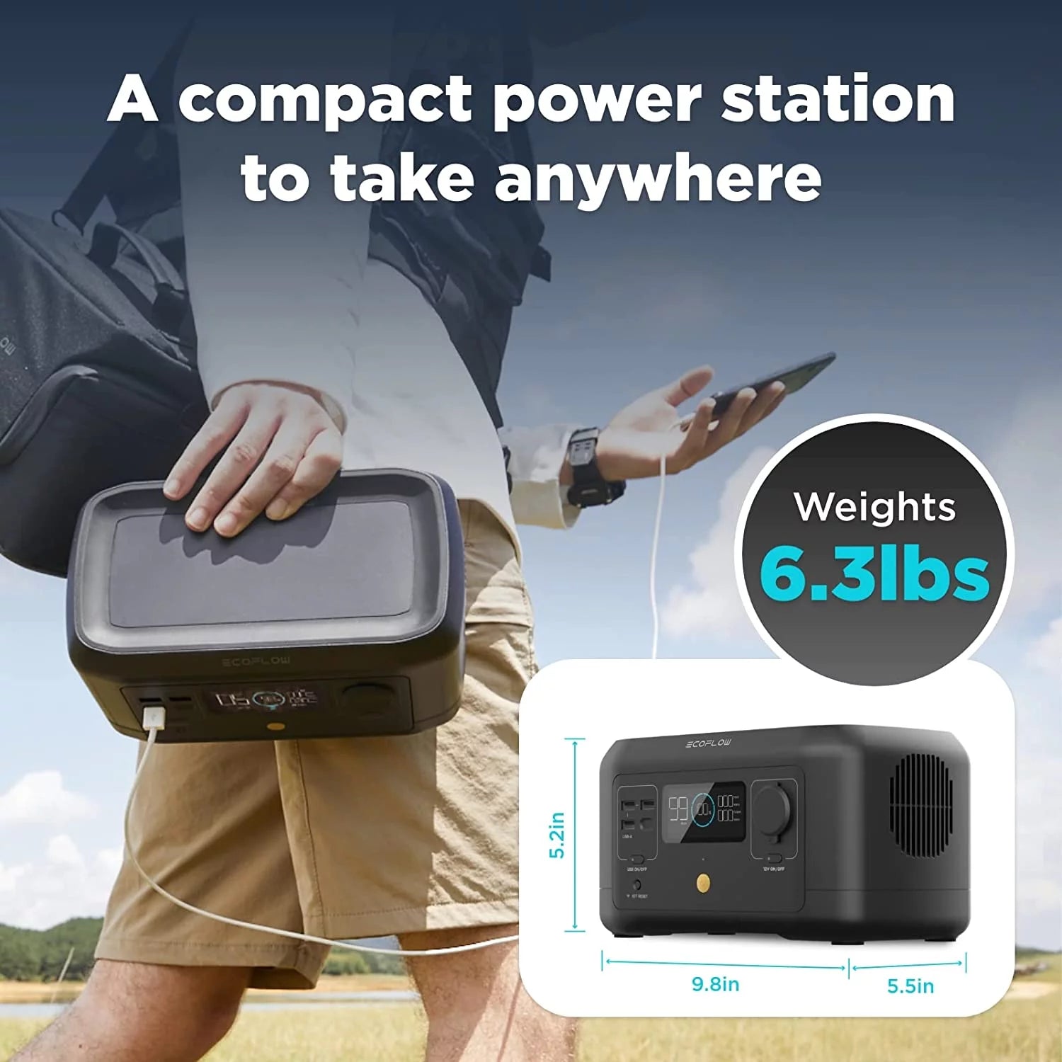 EcoFlow RIVER Mini Portable Power Station 210Wh Capacity,Solar Generator,300W AC Output for Outdoor Camping,Home Backup,Emergency,,Used,Certified Reconditioned
