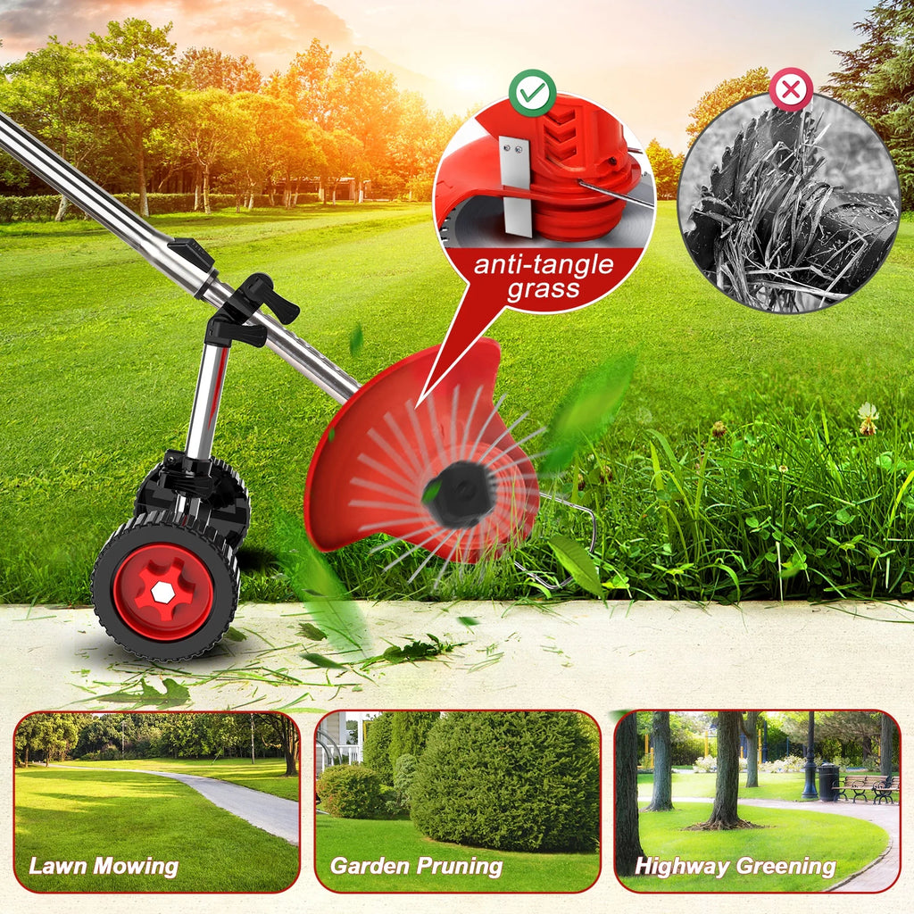 Cordless Weed Eaters Electric Grass Trimmer &amp; Edger, Tanbaby 6 inch 3-in-1 Weed Wacker Kit with Upgraded Wheels