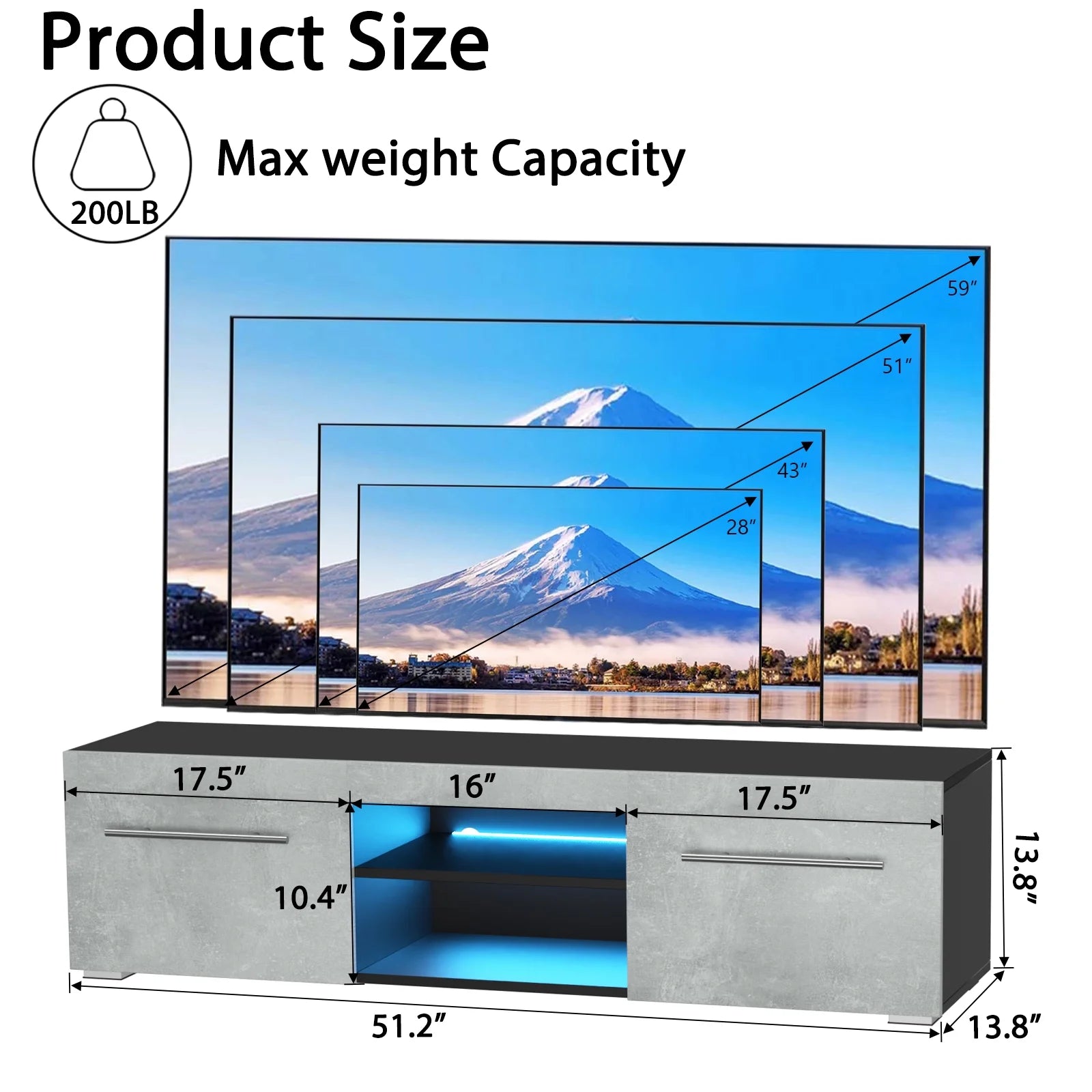 Hommpa Gray White High Gloss TV Stand for TVs up to 59 LED Entertainment Center Modern TV Cabinet with 2 Storage Drawers