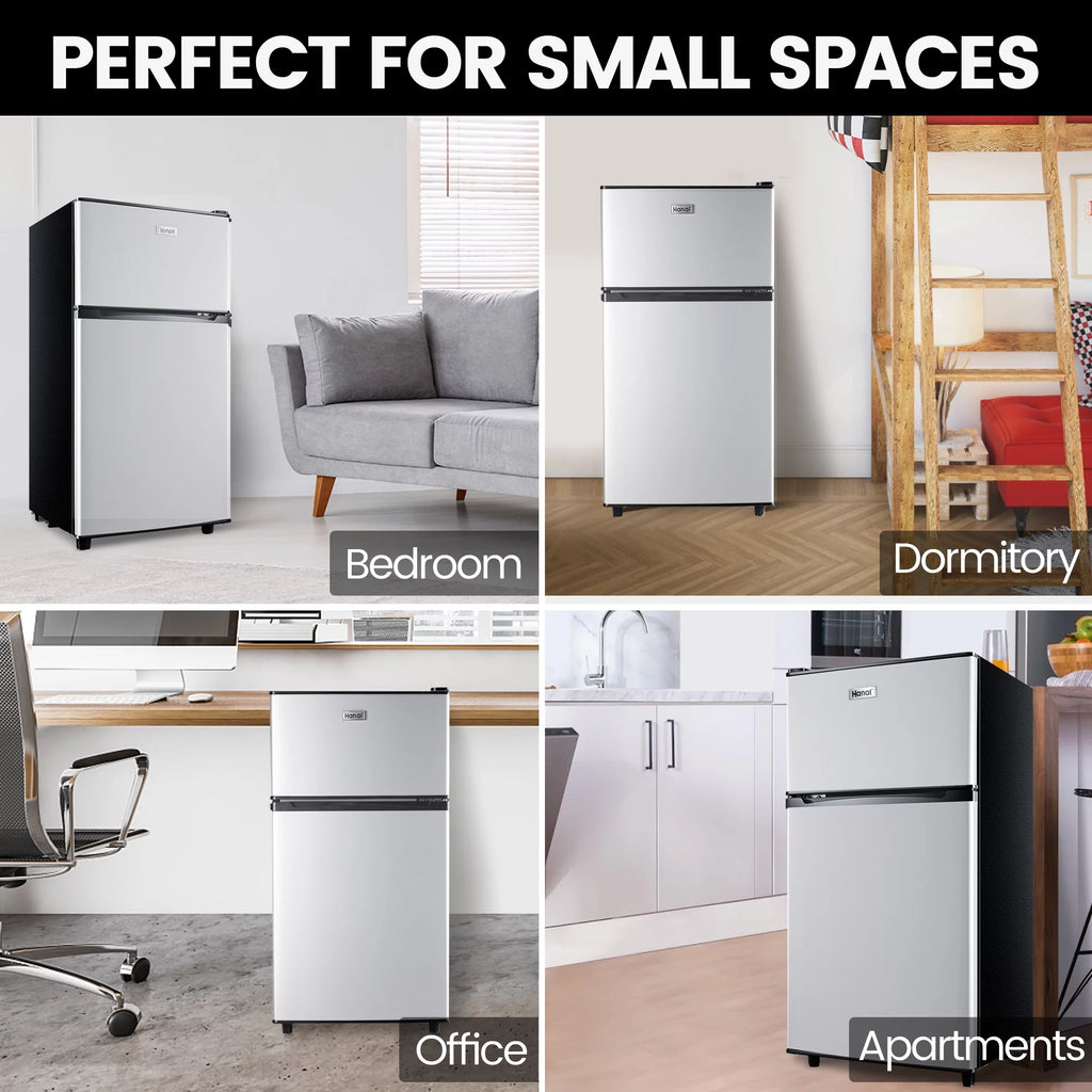 WANAI 3.5 Cu ft Two Door Mini Fridge with Freezer, Silvery