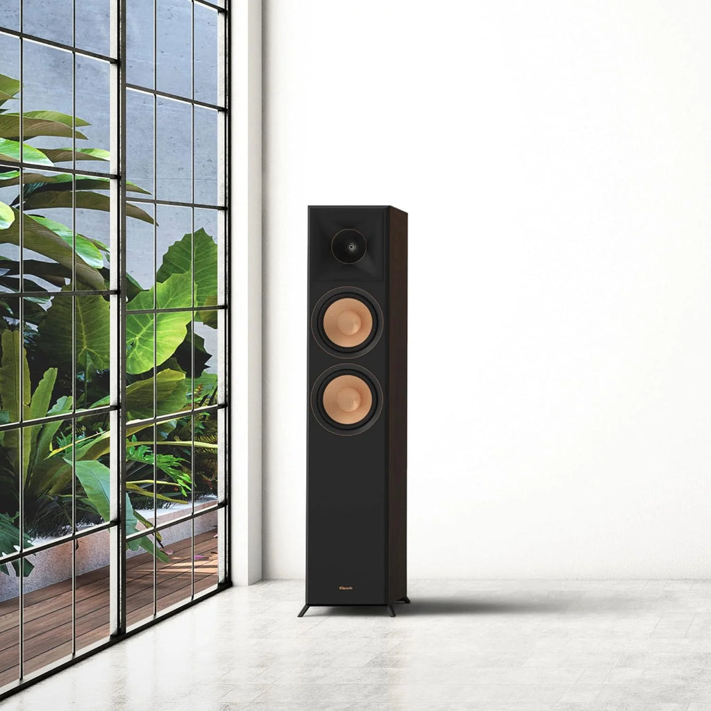 Klipsch RP-6000F II High-Fidelity Floorstanding Speaker (Pair) with Enhanced Bass Ebony Bundle with Deco Gear 100ft long 16 AWG Speaker Wire + High-Quality Brass Speaker Banana Plugs, 5-Pair