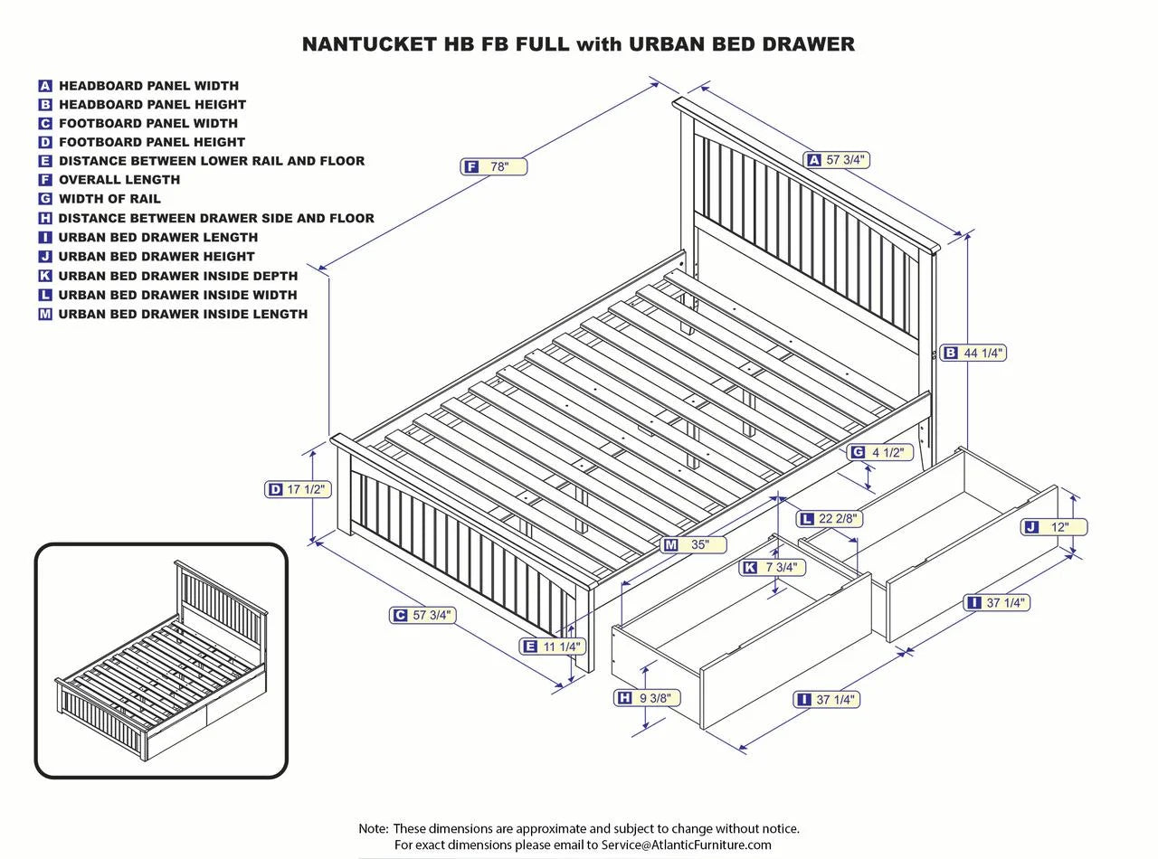 Nantucket Platform Bed with Matching Foot Board with 2 Urban Bed Drawers, Multiple Colors, Multiple Sizes