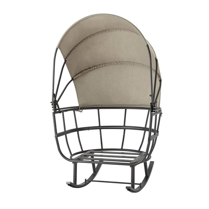 Outdoor Aluminum Rocking Egg Chair with Grey Cushion and Folding Canopy