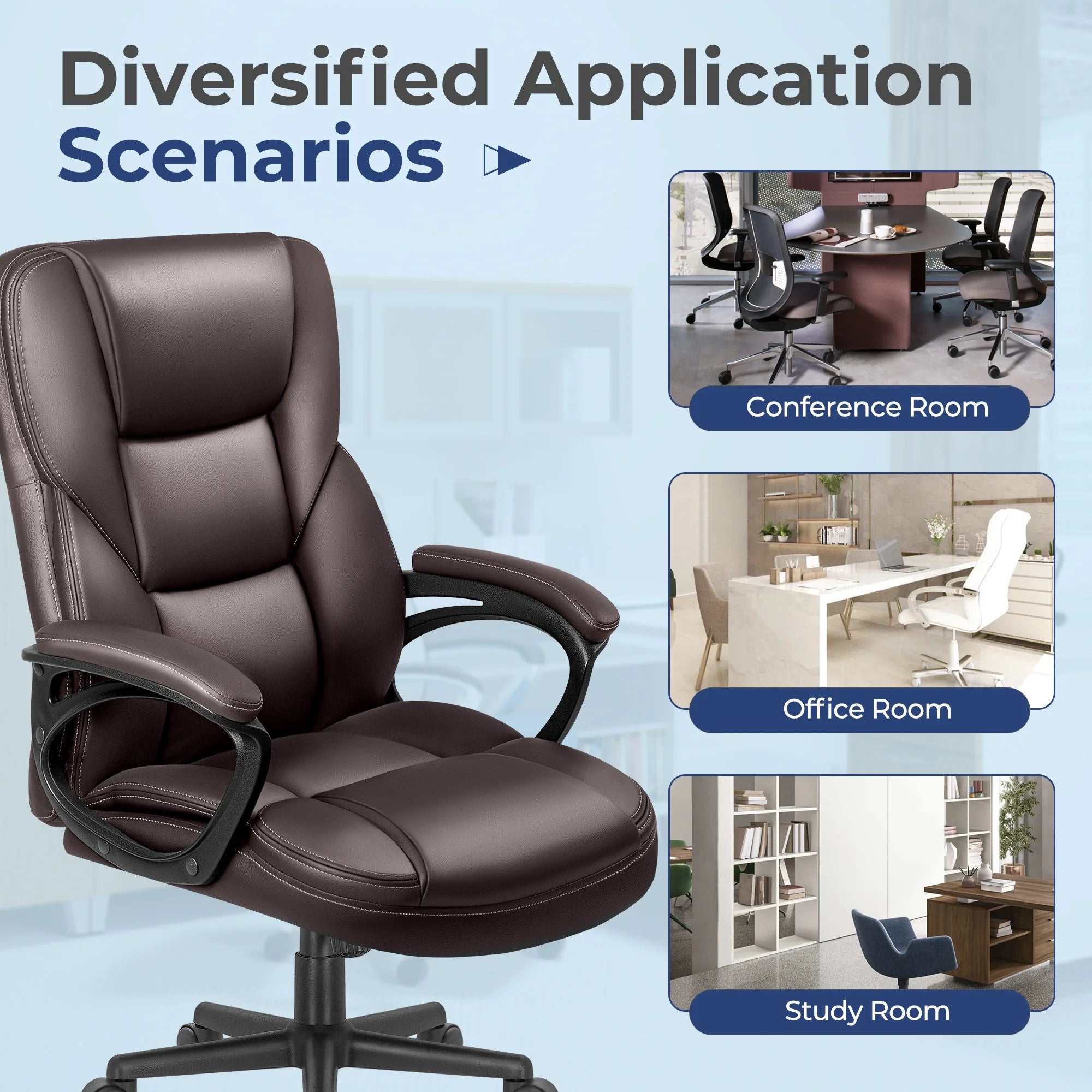 Furmax High-back Executive Office Chair With Lumbar Support Height Adjustable Swivel Seat PU Leather, Black