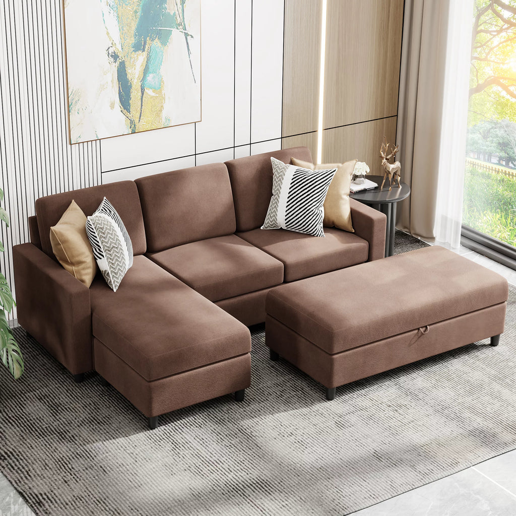 Walsunny Linen Fabric Convertible L-Shaped Sectional Sofa(Dark Gray)
