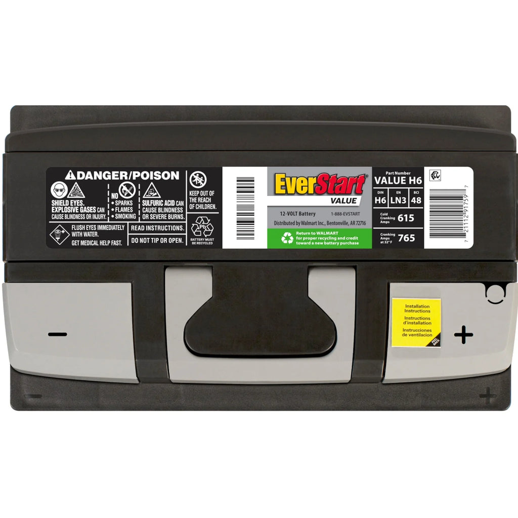 EverStart Value Lead Acid Automotive Battery, Group Size H6 / LN3 / 48 12 Volt, 615 CCA