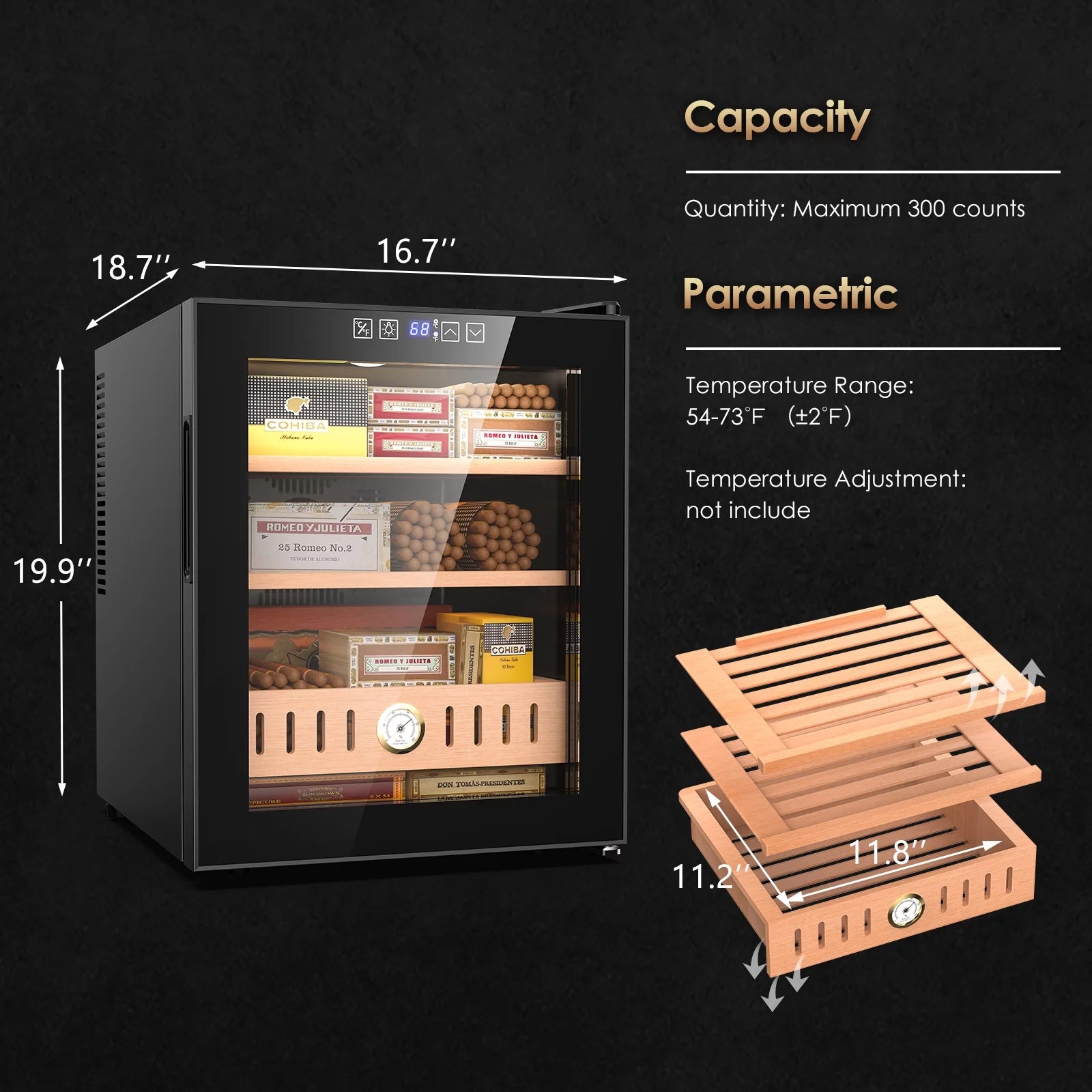 Rocita 16L Cigar Humidor, Electric Cigar Humidor Cabinet for 100 Counts with Digital Hygrometer, Spanish Cedar Lined Cigar Box, Great Gift for Father Friends Men