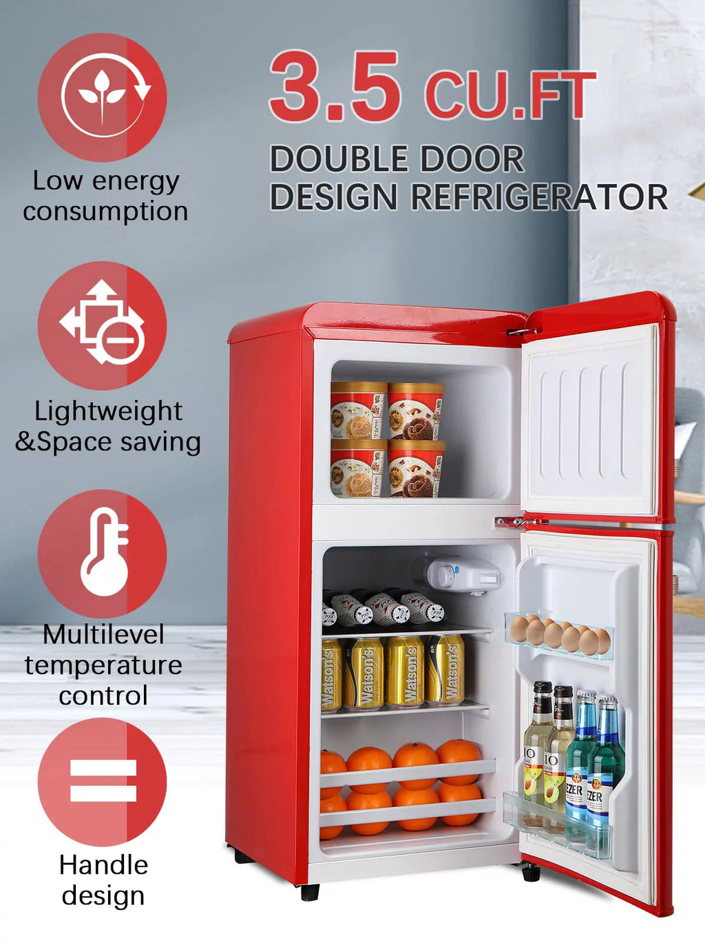 KRIB BLING 3.5 Cu.ft Compact Refrigerator Mini Fridge with Freezer, 2 Door Small Refrigerator for Office, Silver