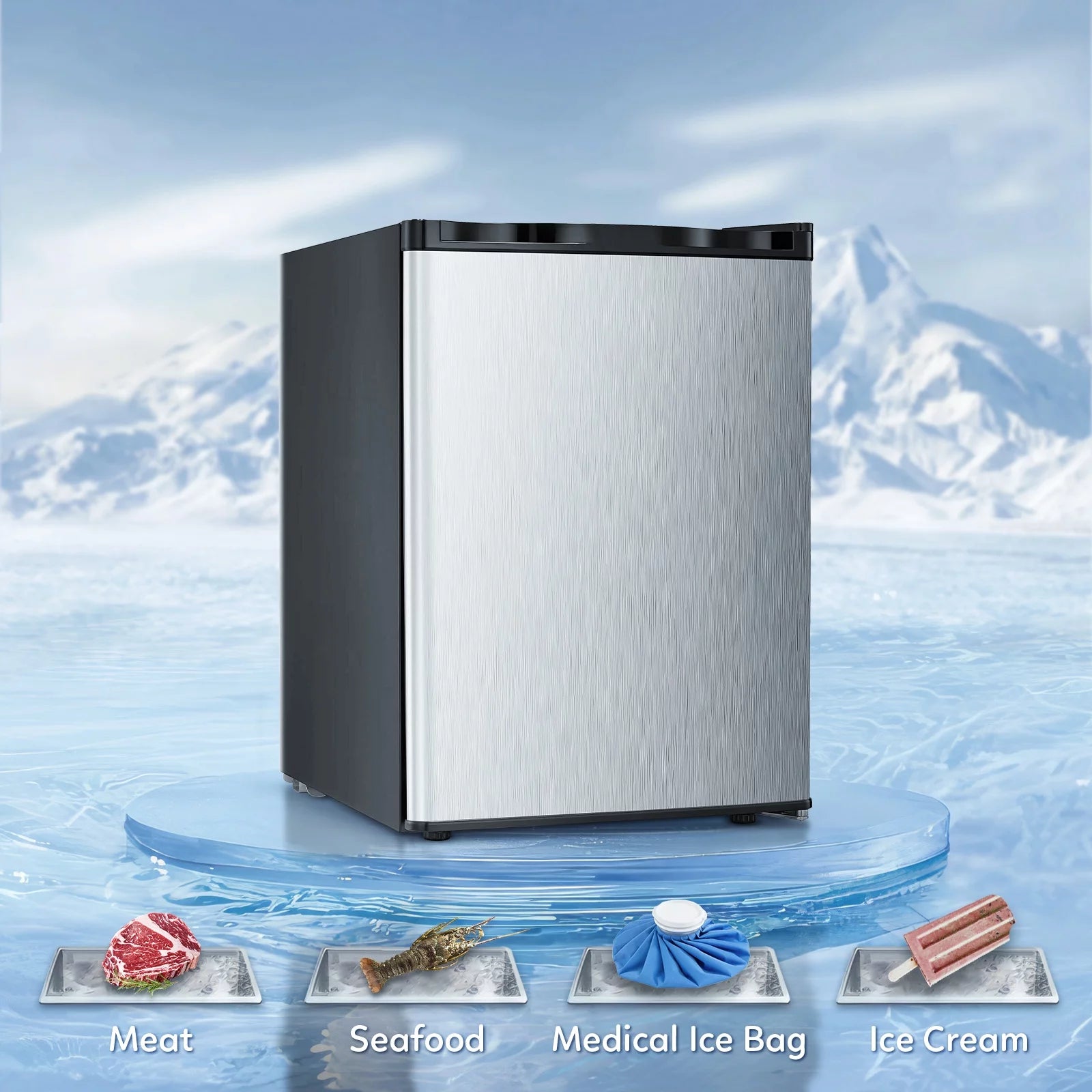 Auseo Mini Freezer Countertop, Energy Saving 3.0 Cu.ft, Single Door Compact Upright Freezer with Reversible Door for Home/Office/Kitchen-Black