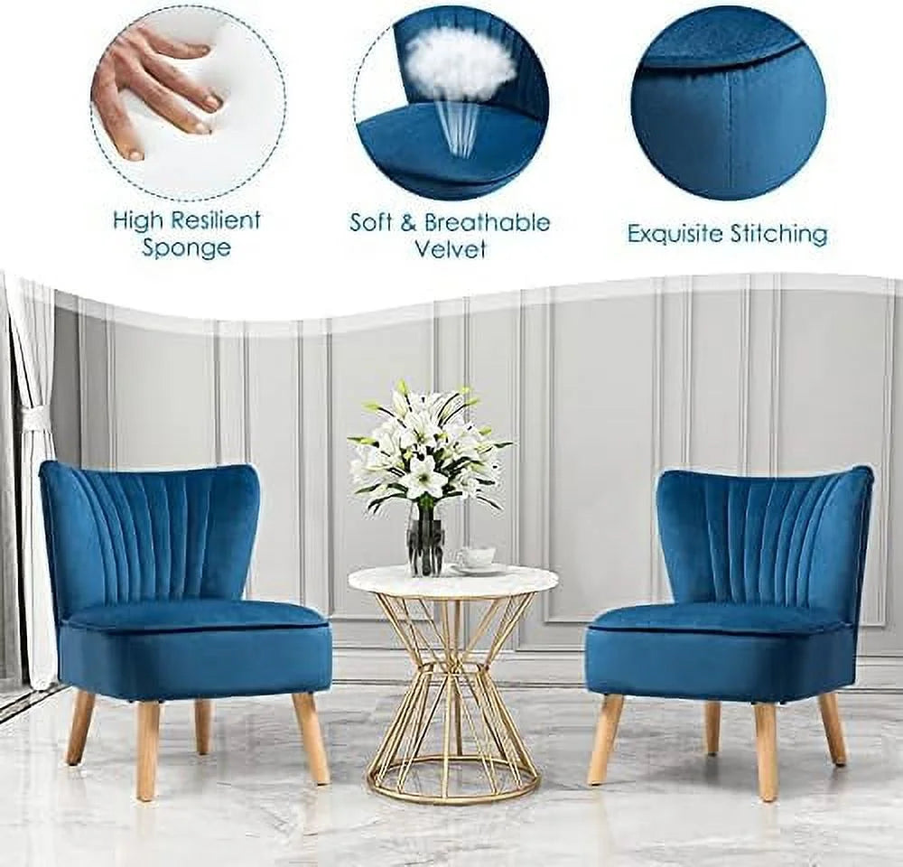 FDIGLUL Armless Accent Chair  Velvet Modern Chair with Rubber Wood Legs and Thick Sponge Seat  Upholstered Leisure Wingback Sofa Chair for Living Room for Bedroom Living Room (2  Turquois