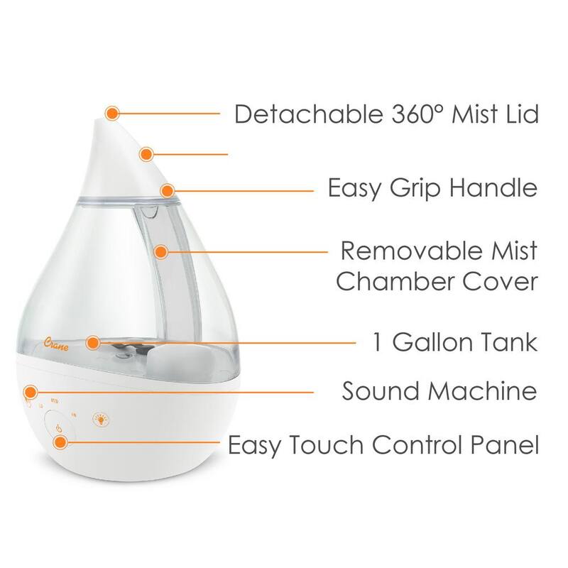 1 Gal. Top Fill Drop Cool Mist Humidifier with Sound Machine for Medium to Large Rooms up to 500 sq. ft. - Clear/White