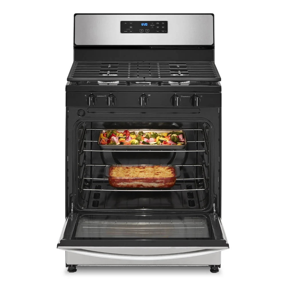 WFG505M0MS Whirlpool 30" 5.1 cu ft 5 Burners Gas Range in Stainless Steel.dimensions of 29” width, 27.2” depth, and 46.25” height