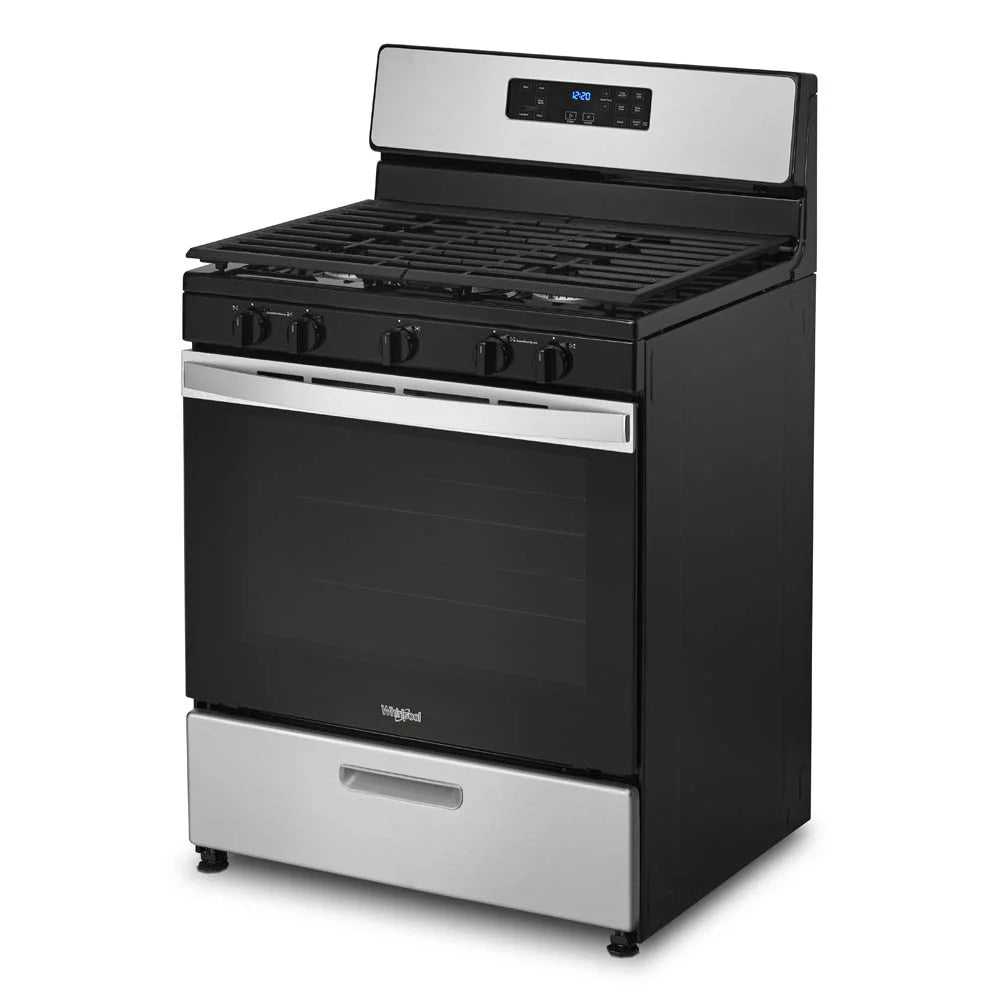 WFG505M0MS Whirlpool 30" 5.1 cu ft 5 Burners Gas Range in Stainless Steel.dimensions of 29” width, 27.2” depth, and 46.25” height
