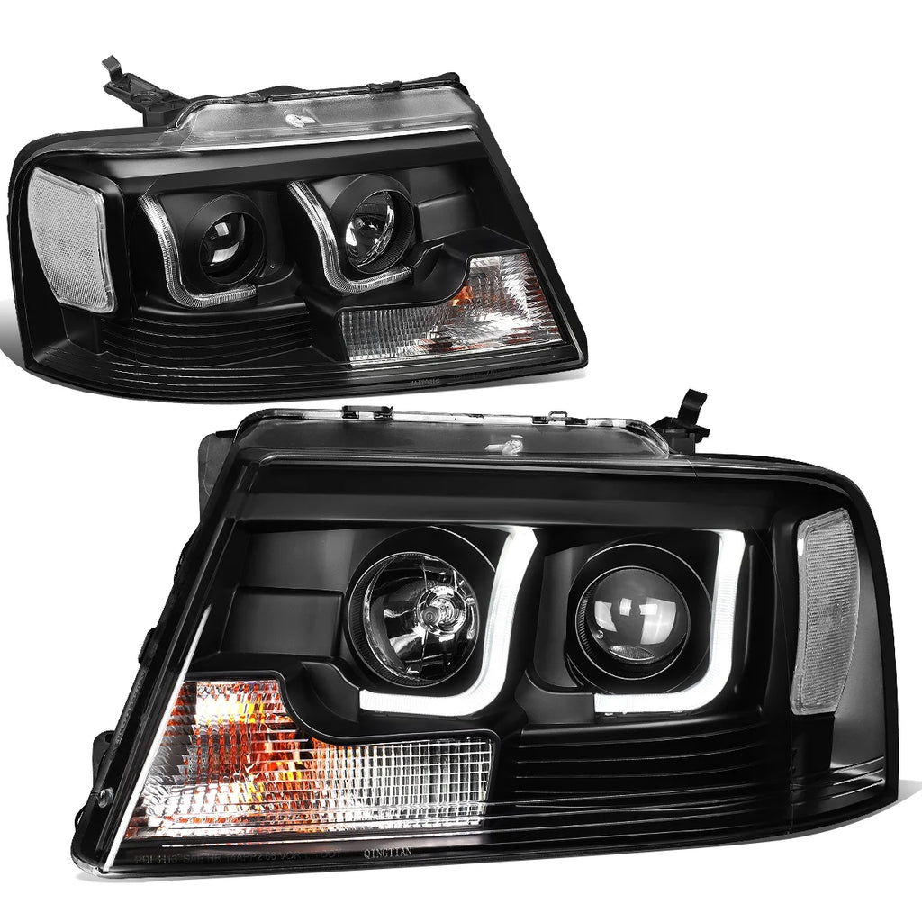 DNA Motoring HL-3DLB-F1504-BK-CL1 For 2004 to 2008 Ford F150 Lincoln Mark LT Dual LED DRL Light Bar Projector Headlight Black Housing Clear Corner Headlamp