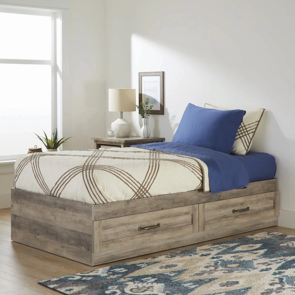 Better Homes & Gardens Modern Farmhouse Platform 2-Drawer Storage Bed, Twin, Rustic Gray