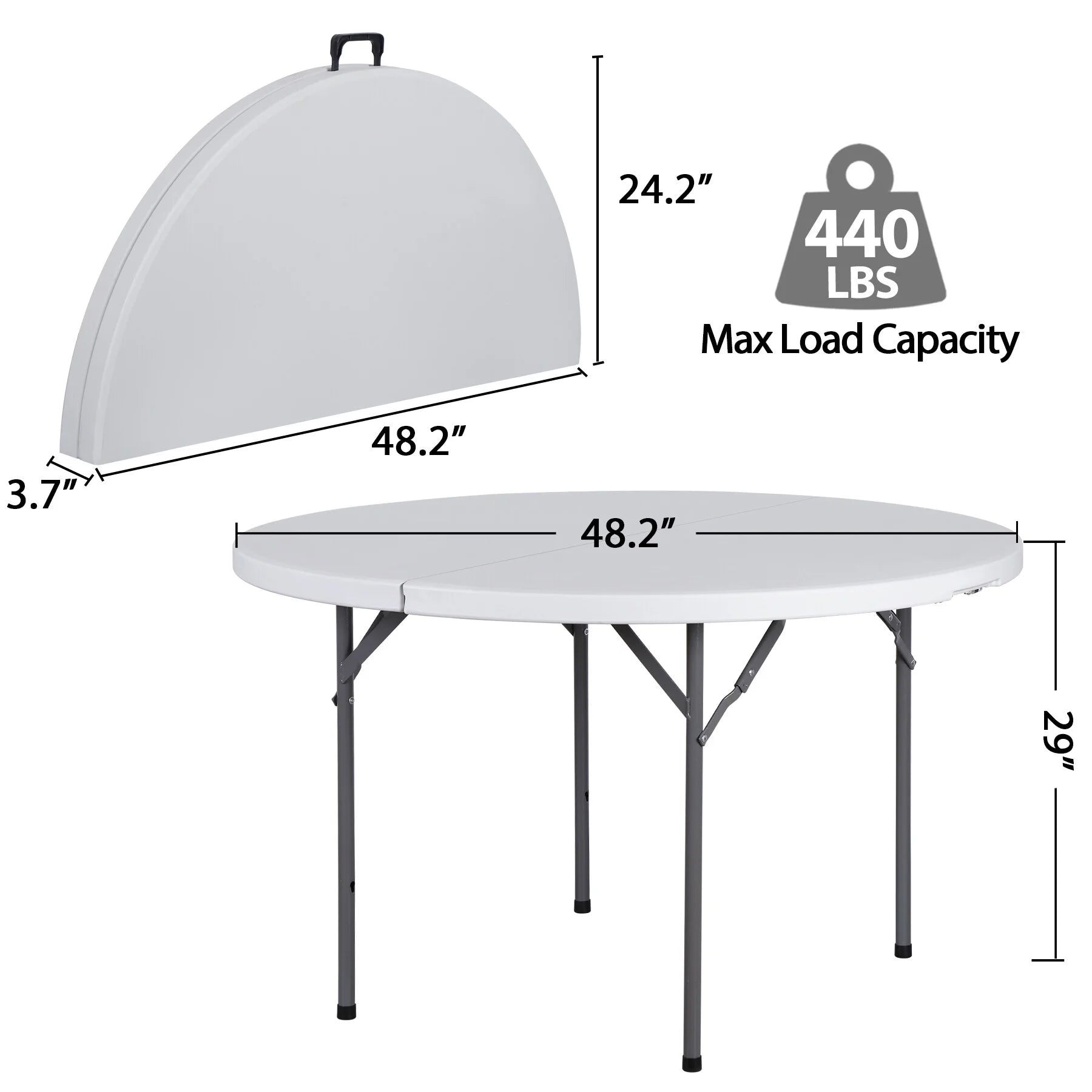 HomGarden 48" Round Bi-Folding Picnic Table 4FT Portable Plastic Dining Card Table Indoor & Outdoor White