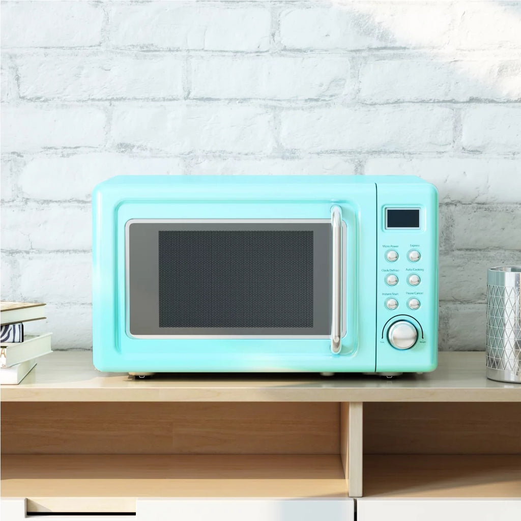 Costway 0.7Cu.ft Retro Countertop Microwave Oven 700W LED Display Glass Turntable Green