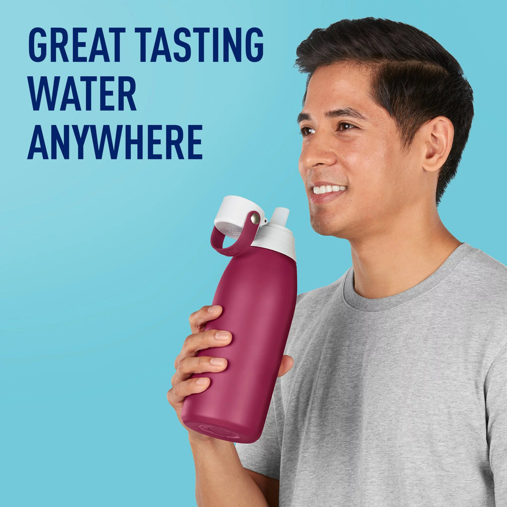 Brita 32 oz Ruby Premium Stainless Steel Leak Proof Filtered Insulated Water Bottle with Straw