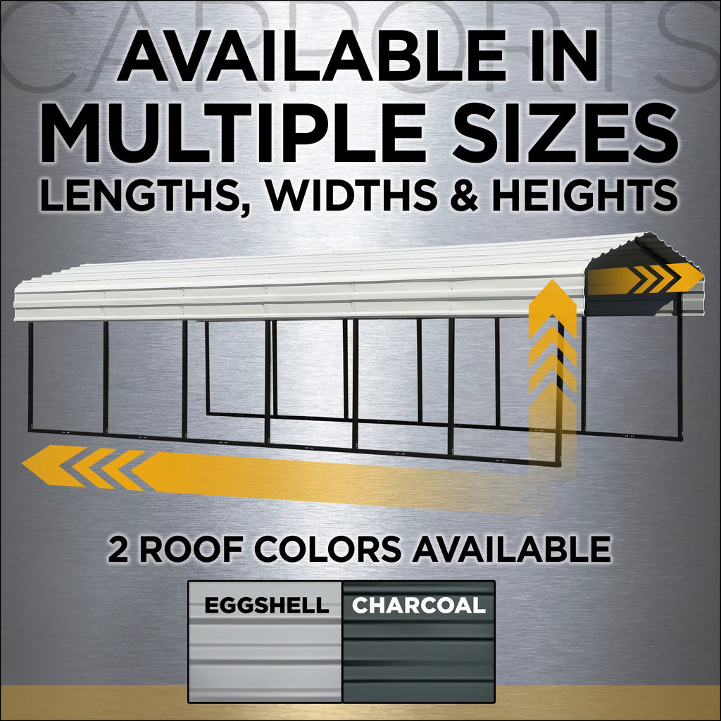 Arrow Carports Galvanized Steel Carport, with 1-Sided Enclosure, Compact Car Metal Carport Kit, 10' x 20' x 9' , Charcoal