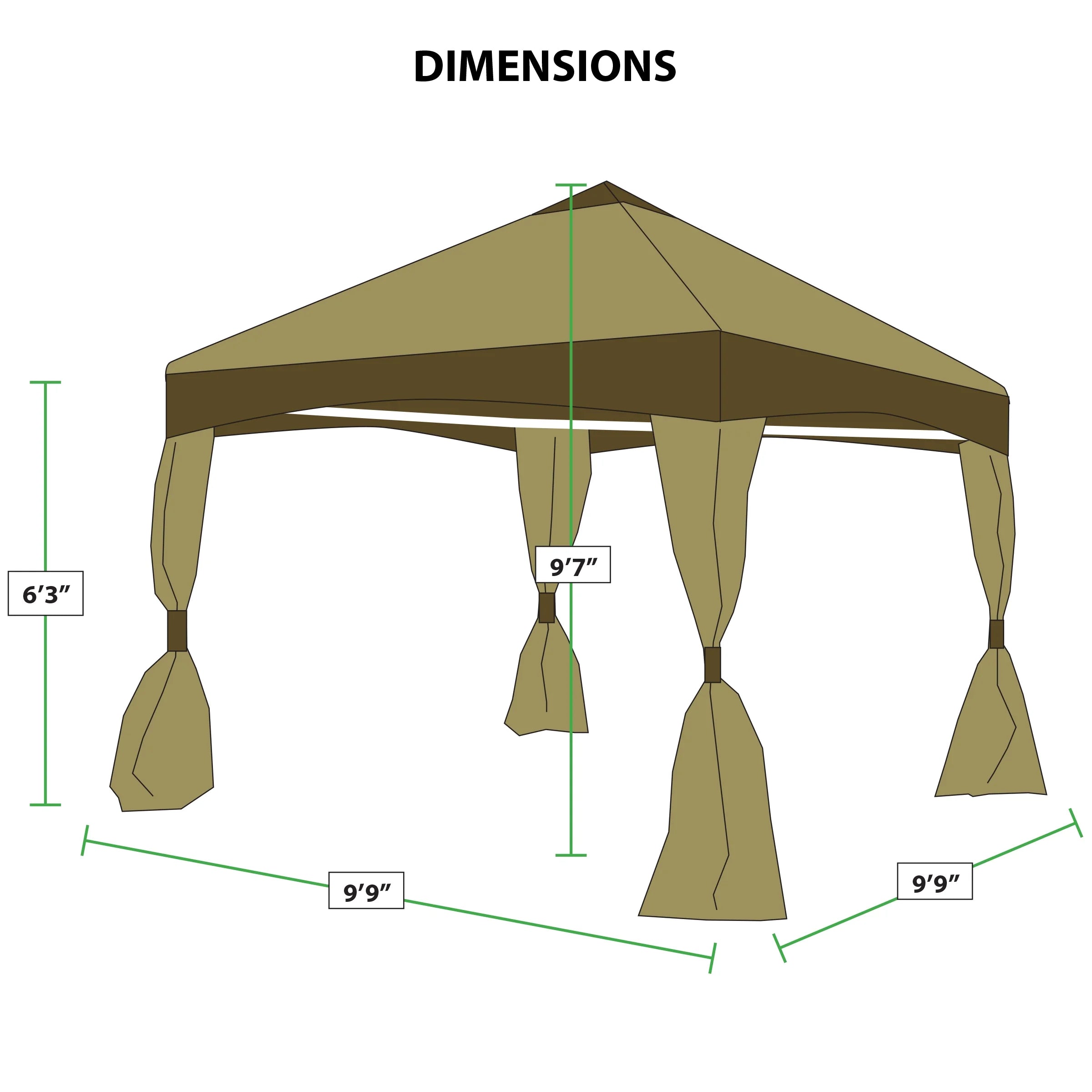 King Canopy Garden Party Backyard Gazebo 10'x10' 4-Leg, Olive Branch